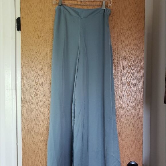 My Beloved Pale Blue High Waist Wide Leg Satin Pants New - Picture 4 of 8